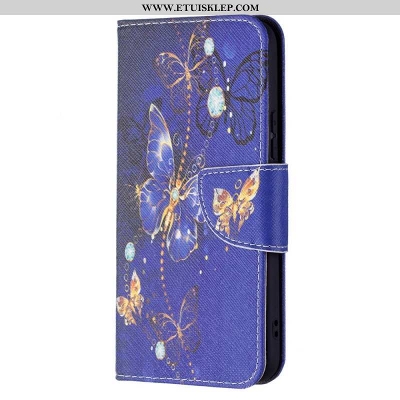 Etui Folio do Samsung Galaxy S22 5G Złote Motyle